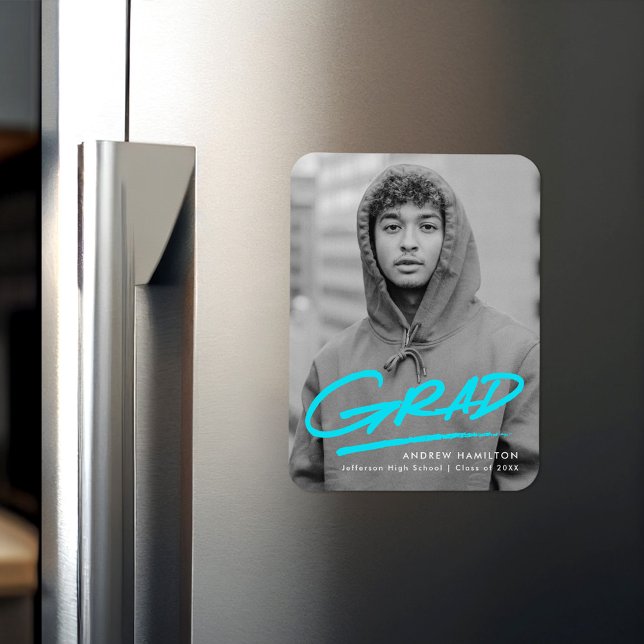 Modern Dashed Turquoise Photo Graduation Magnet (Creator Uploaded)