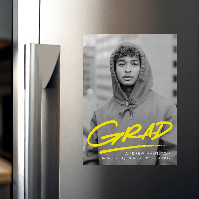 Modern Dashed Yellow Photo Graduation Announcement (Creator Uploaded)