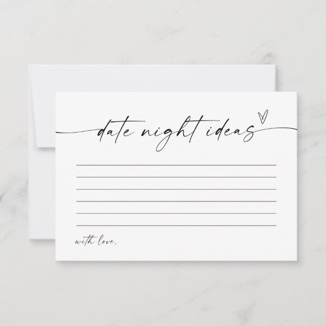 Modern Date Night Ideas Card, Minimalist Bridal   Invitation (Front)
