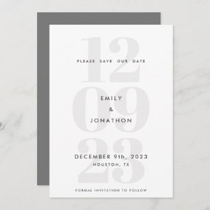 Modern Date Number Typography Grey Save The Date