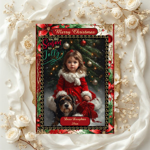 Modern Daughter Floral Christmas Frame 5 Photos Holiday Card