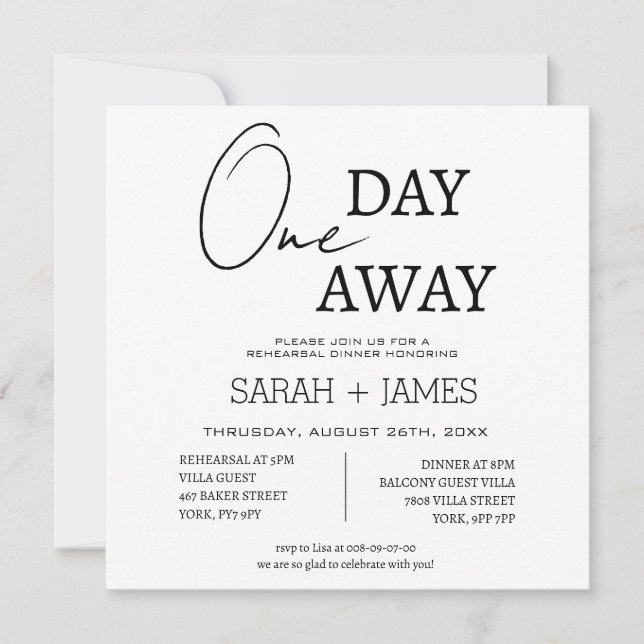 Modern Day Away Rehearsal Dinner Wedding Square  Invitation (Front)