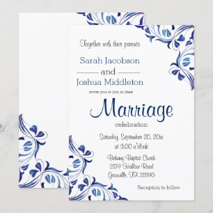 Modern Day Blue Sapphire Floral Invitation