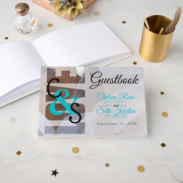 Modern Day Love - Turquoise Wedding Guestbook (Front Open)