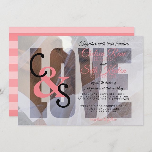 Modern Day Love Wedding - Coral Invitation (Front/Back)