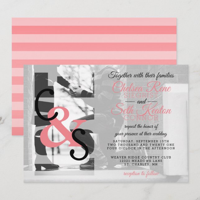 Modern Day Love Wedding Invitation - Coral (Front/Back)