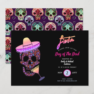 Modern Day of The Dead Fiesta Invites Pink Black