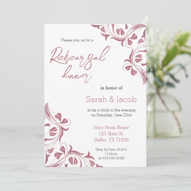 Modern Day Rose Gold Floral  Invitation (Standing Front)