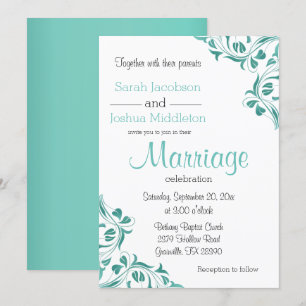Modern Day Teal Floral Scroll Invitation