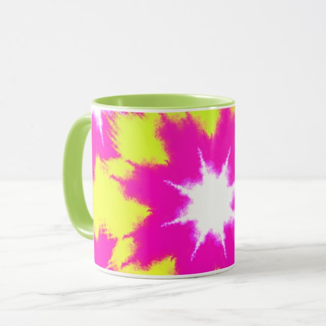 Modern Dazzle Rose Green Yellow Tie Dye Mug (Front Left)