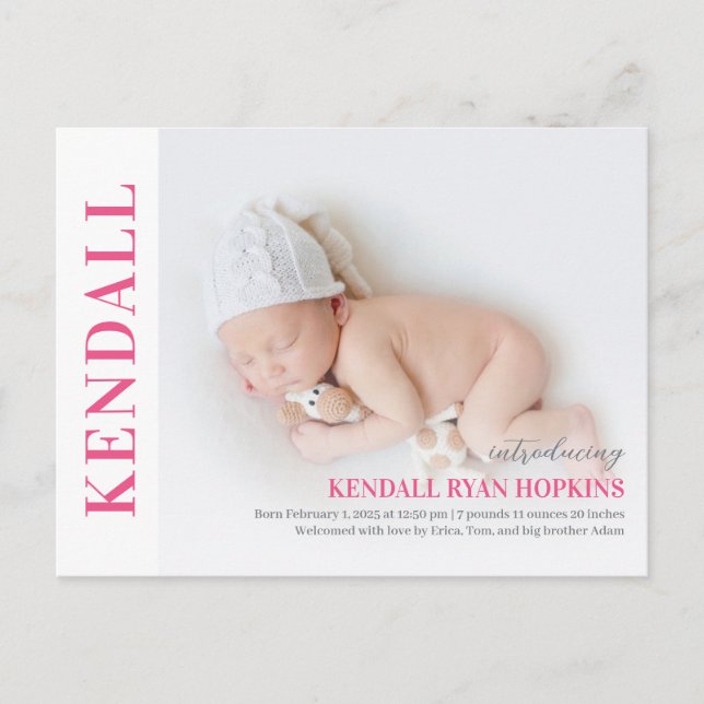 Modern Debut Baby Birth Announcement Postcard (Front)