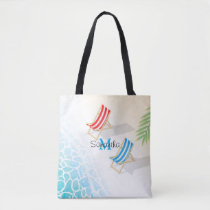 Modern Deckchairs at Seaside Art Personalised Tote Bag