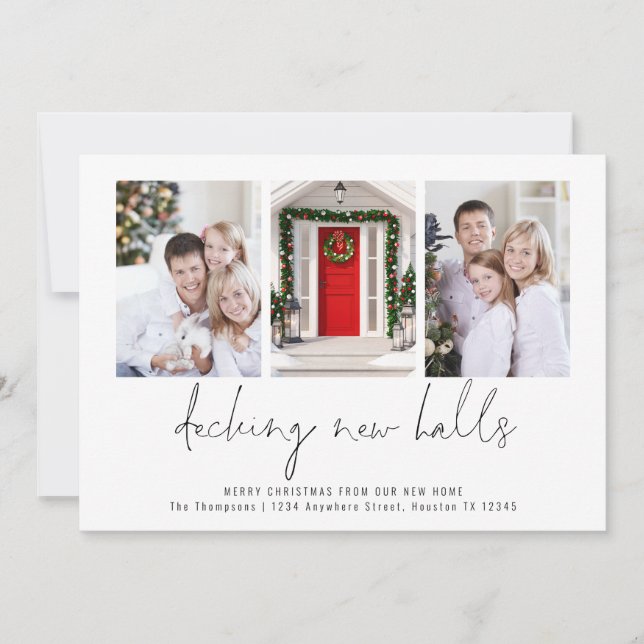 Modern Decking New Halls 3 Photos Christmas Holiday Card (Front)