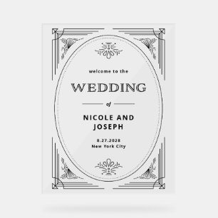 Modern Deco   Black and White Wedding Welcome Acrylic Sign