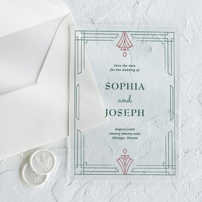 Modern Deco | Christmas Wedding Save the Date Acrylic Invitations (Creator Uploaded)