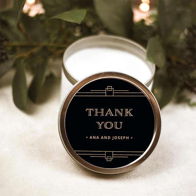 Modern Deco | Elegant Black and Faux Gold Wedding Classic Round Sticker (Creator Uploaded)