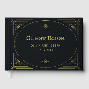 Modern Deco   Elegant Black and Gold Foil Wedding Guest Book