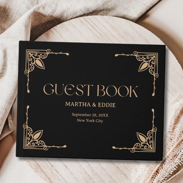 Modern Deco | Elegant Black and Gold Wedding Guest Book (Creator Uploaded)