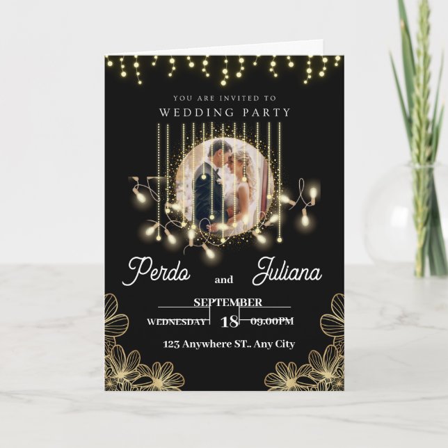 Modern Deco Elegant Black and gold Wedding Invitat Invitation (Front)