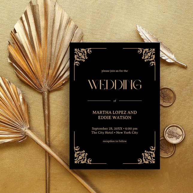 Modern Deco | Elegant Black and Gold Wedding Invitation (Creator Uploaded)