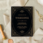 Modern Deco | Elegant Black and Gold Wedding Invitation<br><div class="desc">These glamourous wedding invitations feature a modern spin on classic art deco. An ornate,  faux gold geometric frame and ornamentation decorate an elegant black background for a dramatic,  vintage wedding look.</div>