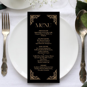 Modern Deco   Elegant Black and Gold Wedding Menu