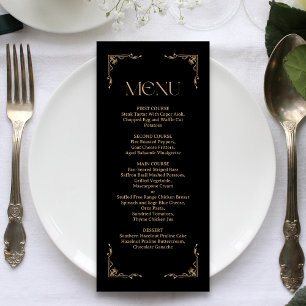 Modern Deco   Elegant Black and Gold Wedding Menu