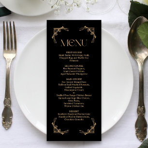 Modern Deco   Elegant Black and Gold Wedding Menu