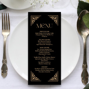 Modern Deco   Elegant Black and Gold Wedding Menu