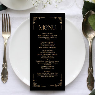 Modern Deco Elegant Black and Gold Wedding Menu