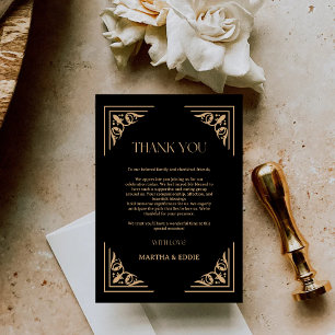 Modern Deco   Elegant Black and Gold Wedding  Thank You Card