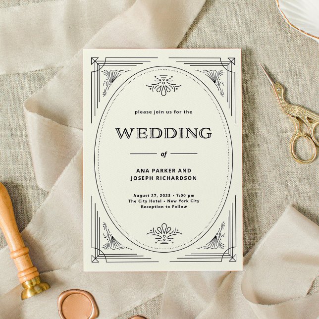 Modern Deco | Elegant Black and Ivory Wedding Invitation (Creator Uploaded)
