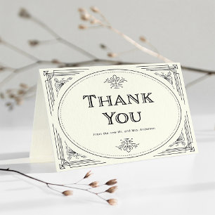 Modern Deco Elegant Black and Ivory Wedding Thank You Card