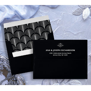 Modern Deco Elegant Black and White Wedding Envelope