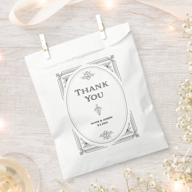 Modern Deco | Elegant Black and White Wedding Favour Bags (Clipped)