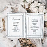 Modern Deco | Elegant Black and White Wedding Programme<br><div class="desc">This glamourous wedding program features a modern spin on classic art deco. An ornate,  black geometric frame and ornamentation decorate an elegant white background for a dramatic,  vintage welcome program look.</div>