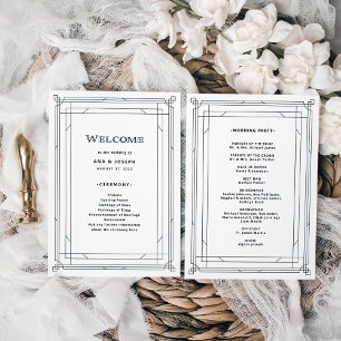 Modern Deco   Elegant Black and White Wedding Programme