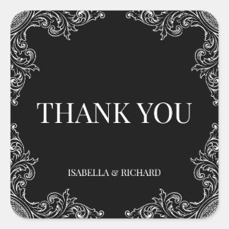 Modern Deco| Elegant Black and White Wedding Square Sticker