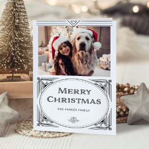 Modern Deco Elegant Black and White with Photo Holiday Card