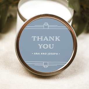 Modern Deco   Elegant Dusty Blue and White Wedding Classic Round Sticker