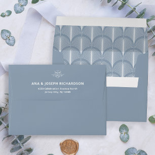 Modern Deco   Elegant Dusty Blue and White Wedding Envelope