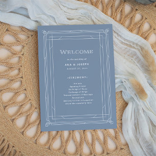 Modern Deco   Elegant Dusty Blue and White Wedding Programme