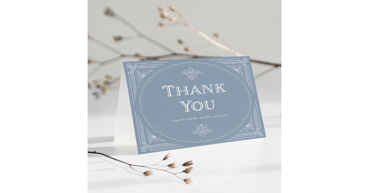 Modern Deco | Elegant Dusty Blue and White Wedding Thank You Card | Zazzle