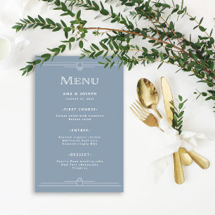 Modern Deco   Elegant Dusty Blue Wedding Menu