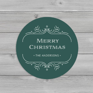Modern Deco   Elegant Green Merry Christmas Classic Round Sticker