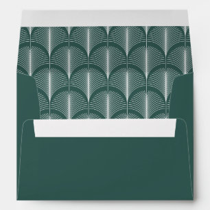 Modern Deco   Elegant Holiday Green Wedding Envelope