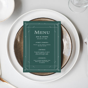 Modern Deco Elegant Holiday Green Wedding Menu
