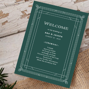 Modern Deco   Elegant Holiday Green Wedding Programme