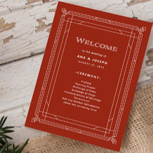 Modern Deco   Elegant Holiday Red Wedding Programme