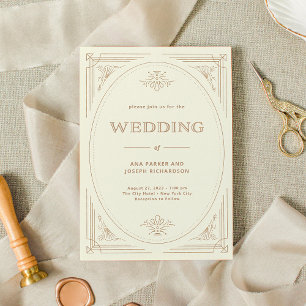 Modern Deco Elegant Ivory and Gold Wedding Invitation